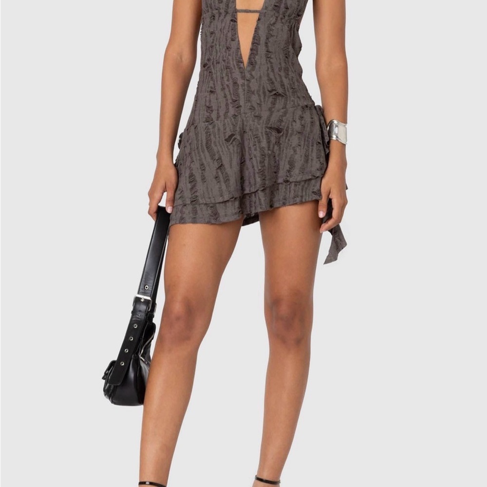 Edikted Shredded Backless Halter Mini Dress size S